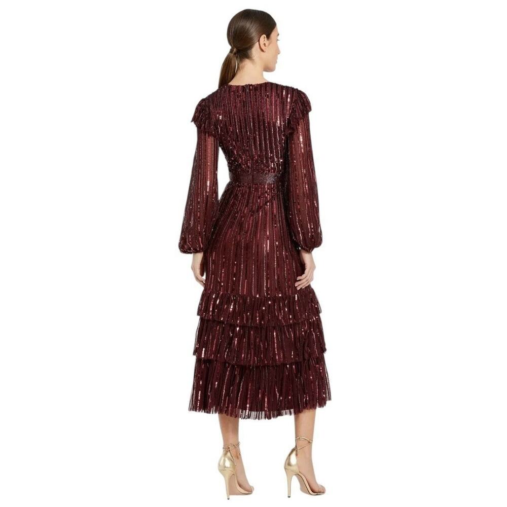 Mac Duggal 23003 Red Ruffle Sequin Midi Dress Size 16 $698 - Picture 3 of 7